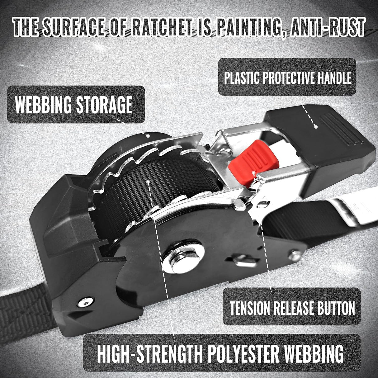 4 Pack 1" x 10' Retractable Ratchet Tie Down Straps with Soft Loops & S-Hooks, 1,650 lb Break Strength | KJE