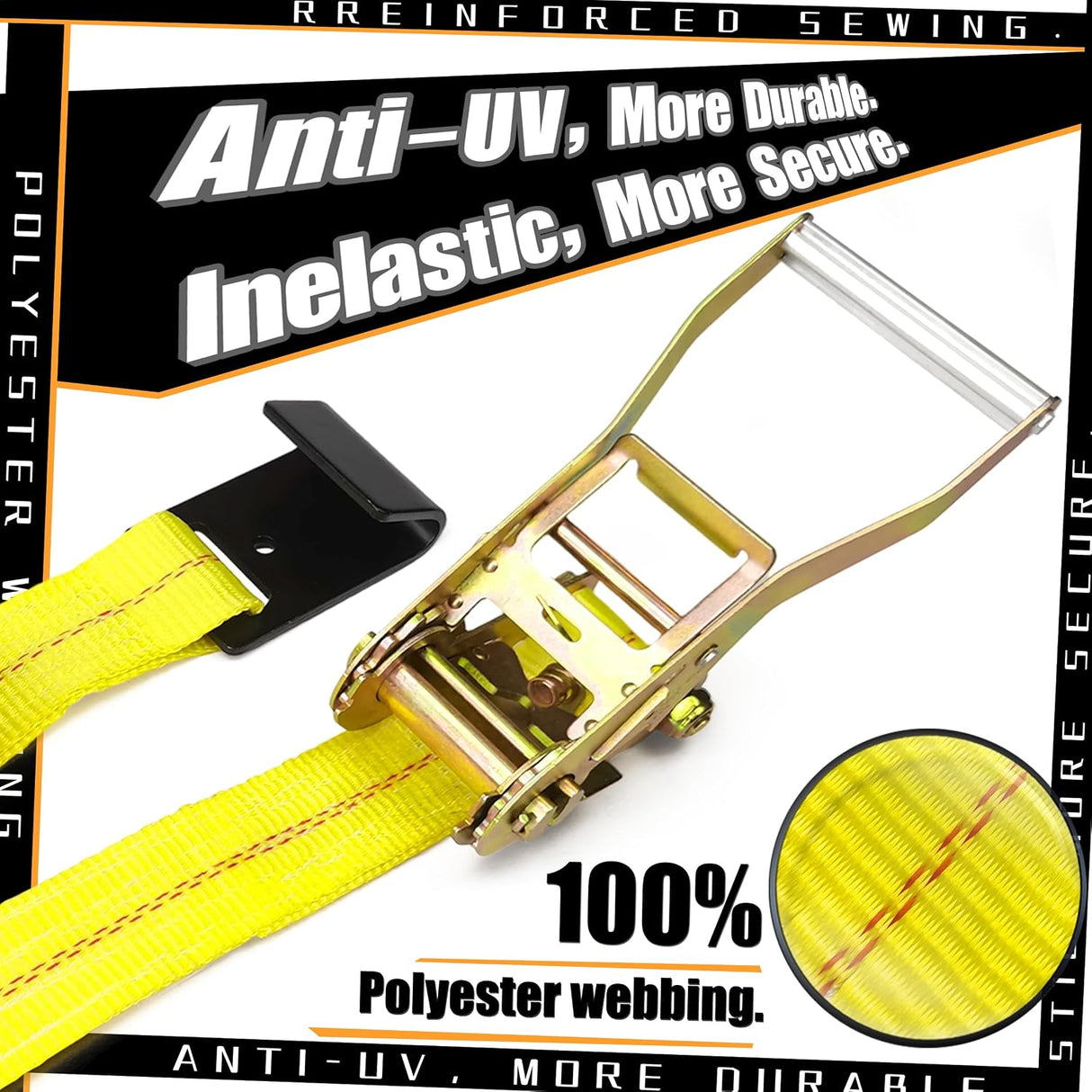 8 Pack 2" x 27' Ratchet Tie Down Straps with Flat Hook Ends, 10,000 lb Break Strength | KJE