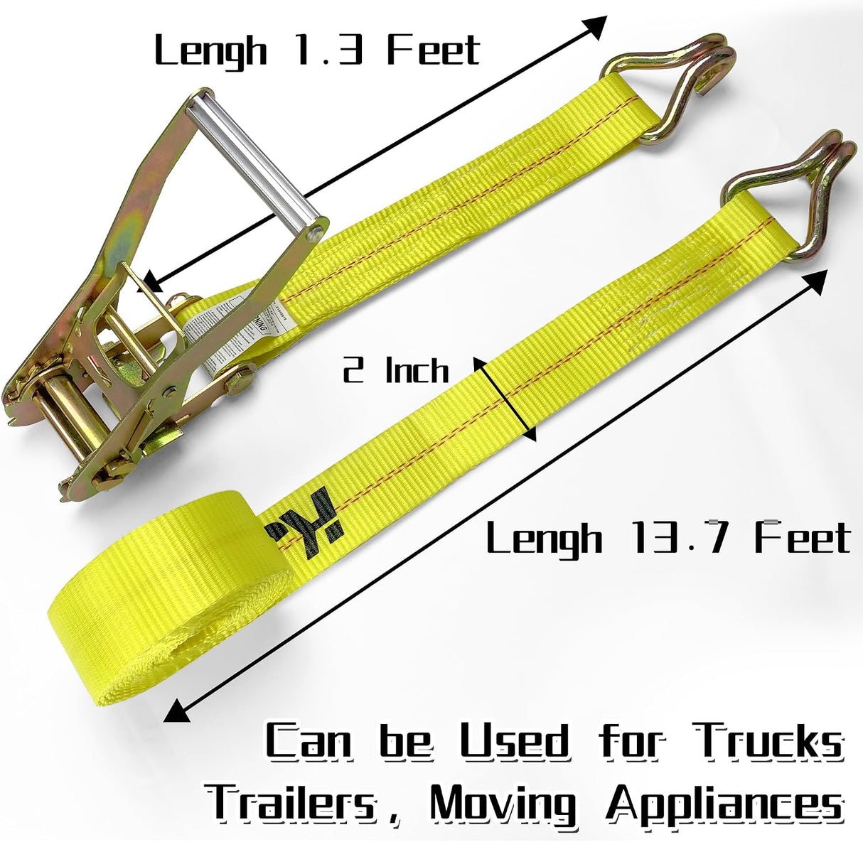 4 Pack 2" x 15' Ratchet Tie Down Straps with J-Hook Ends, 10,000 lb Break Strength | KJE
