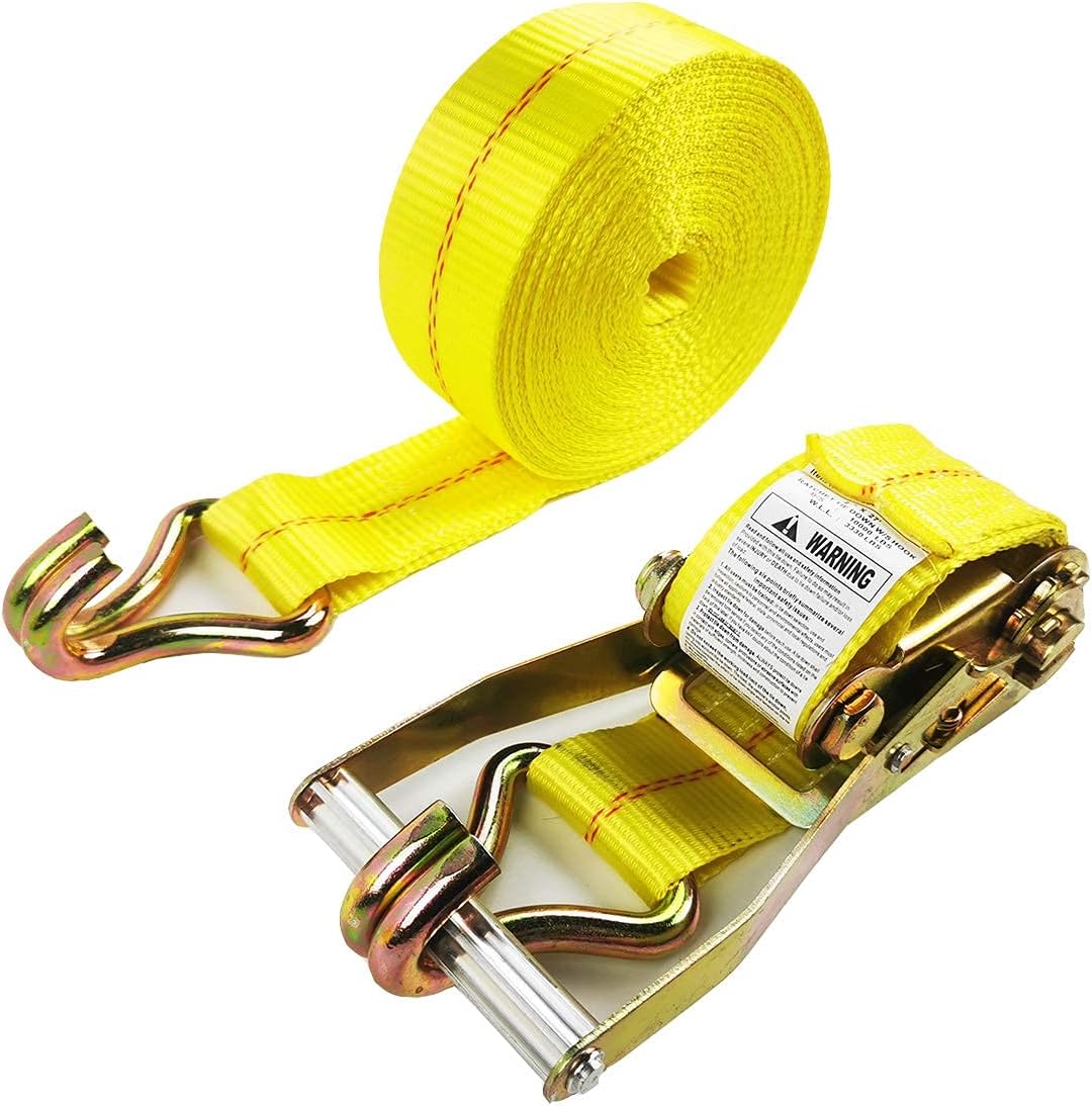 4 Pack 2" x 27' Ratchet Tie Down Straps with J-Hook Ends, 10,000 lb Break Strength | KJE