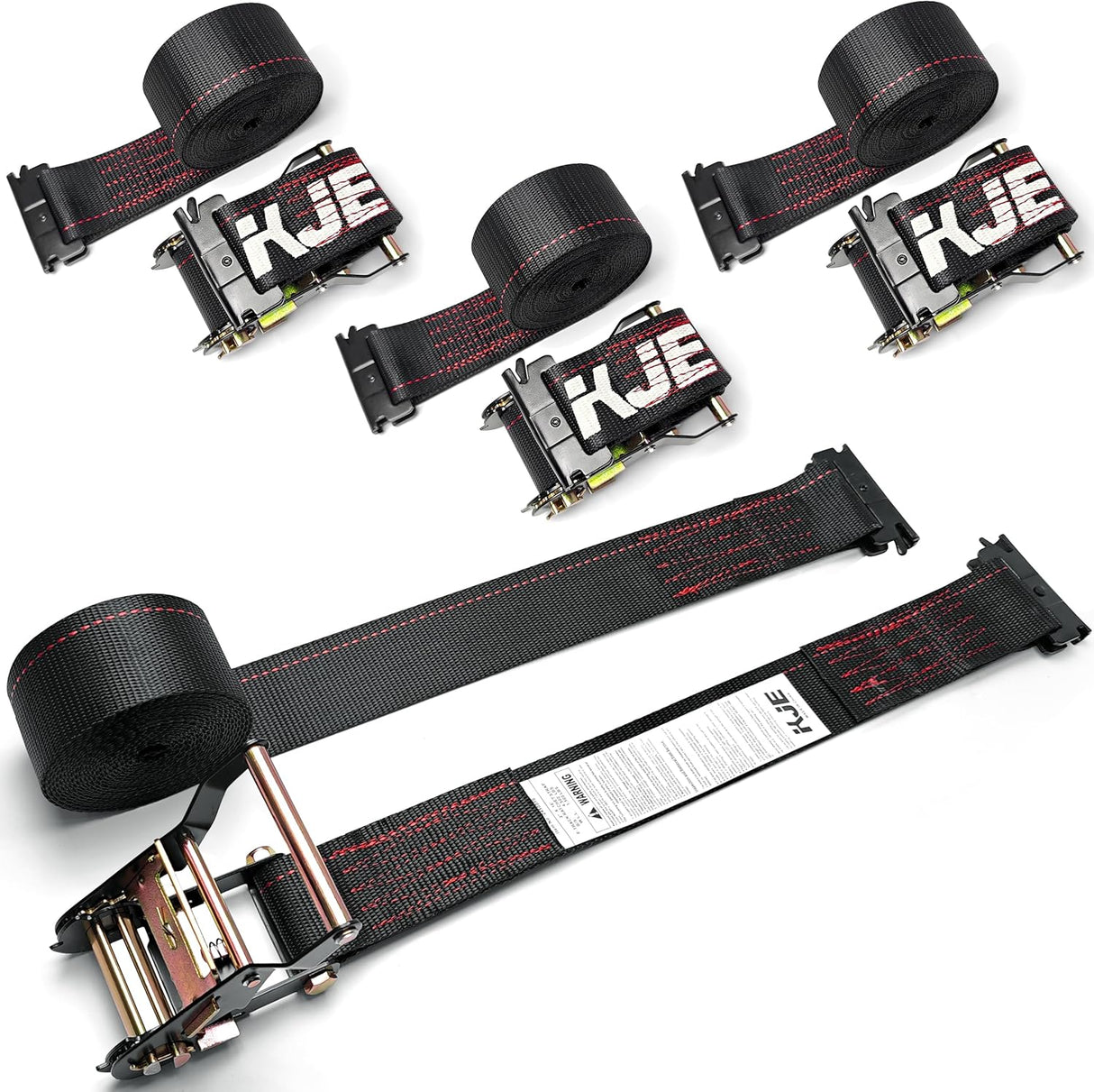 4 Pack 2" x 16' E-Track Ratchet Straps with E-Track Fittings, 4,500 lb Break Strength | KJE
