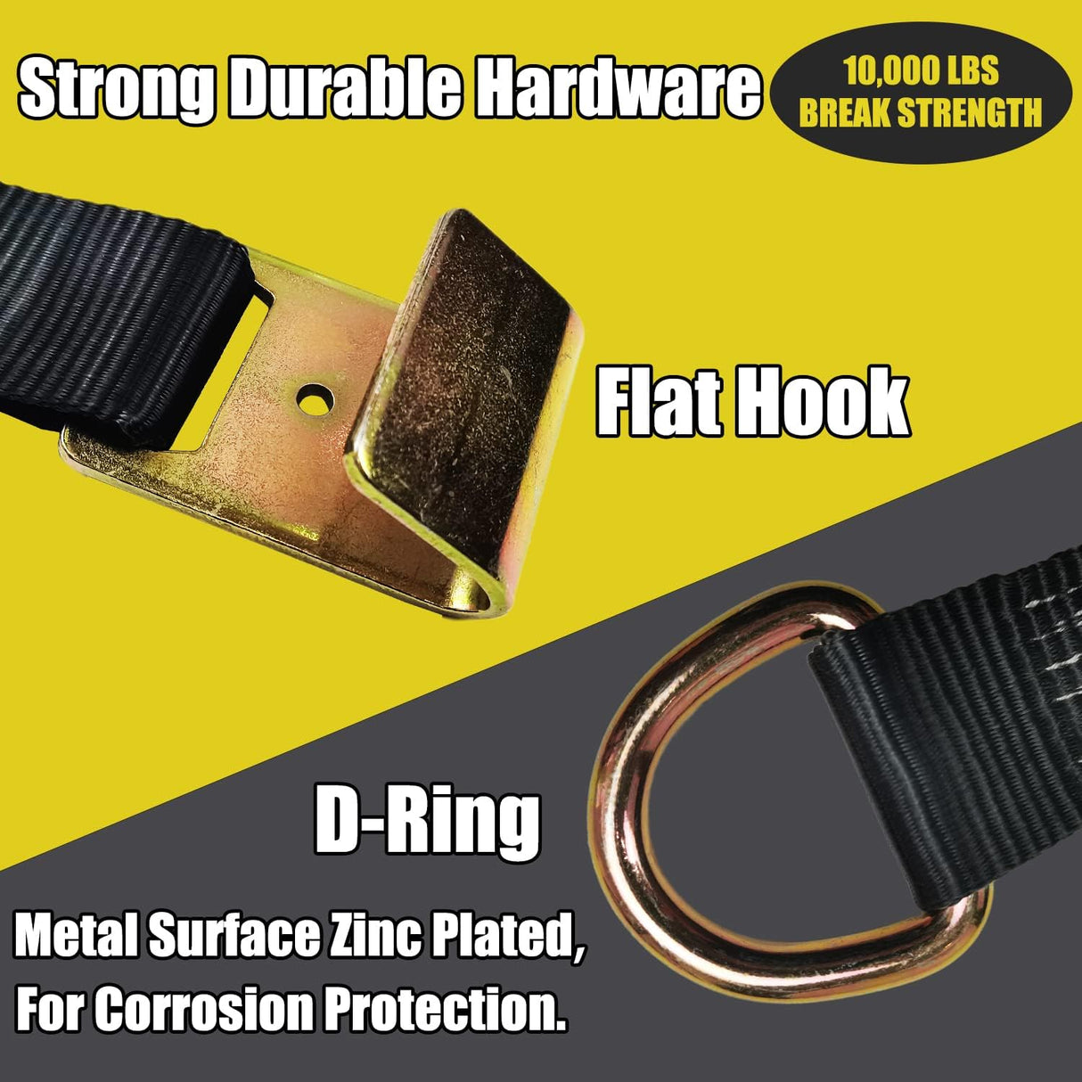 4 Pack 2" x 10' Car Trailer Tie Down Straps, Lasso Wheel Straps with Flat Hooks, 10,000 lb Break Strength | KJE