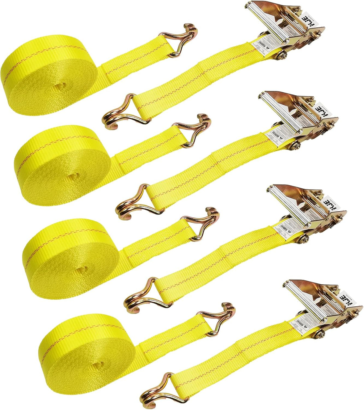 4 Pack 2" x 27' Ratchet Tie Down Straps with J-Hook Ends, 10,000 lb Break Strength | KJE