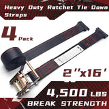 4 Pack 2" x 16' E-Track Ratchet Straps with E-Track Fittings, 4,500 lb Break Strength | KJE
