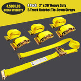 4 Pack 2" x 20' E-Track Ratchet Straps with E-Track Fittings, 4,500 lb Break Strength | KJE