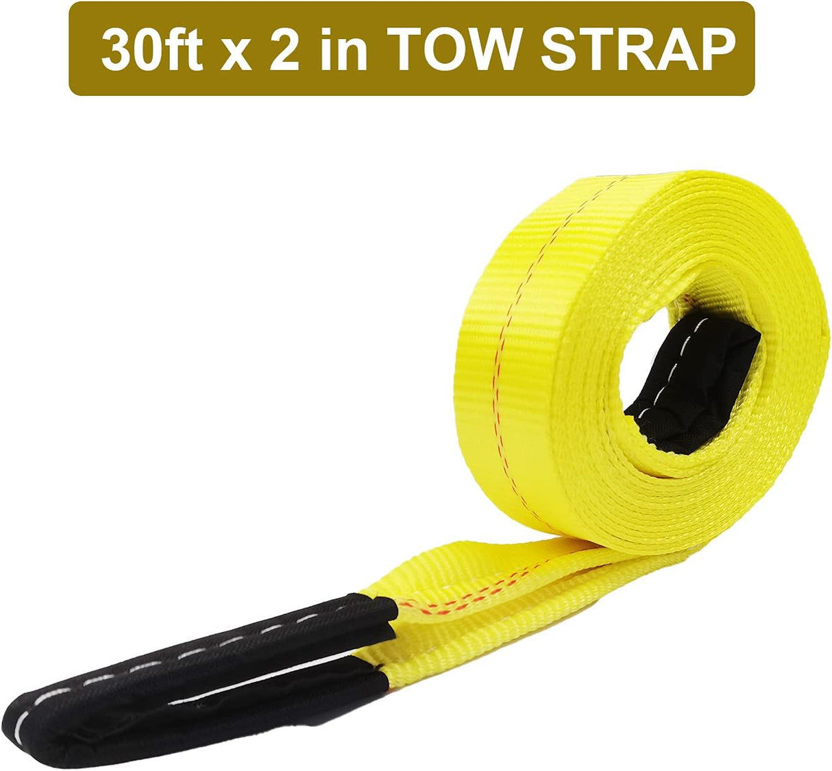 2" x 30' Vehicle Recovery Tow Strap with Reinforced Loop Ends, 10,000 lb Rated Capacity | KJE