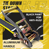 6 Pack 2" x 15' Black Ratchet Tie Down Straps with J-Hook Ends, 5,500 lb Break Strength | KJE