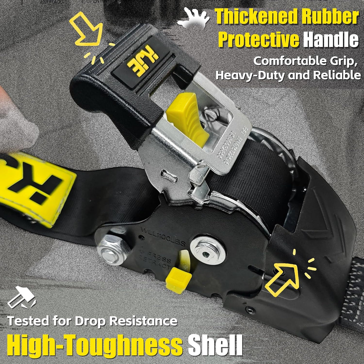 2 Pack 2" x 10' Automatic Retractable Ratchet Tie Down Straps with Soft Loops & S-Hooks, 3,300 lb Break Strength | KJE