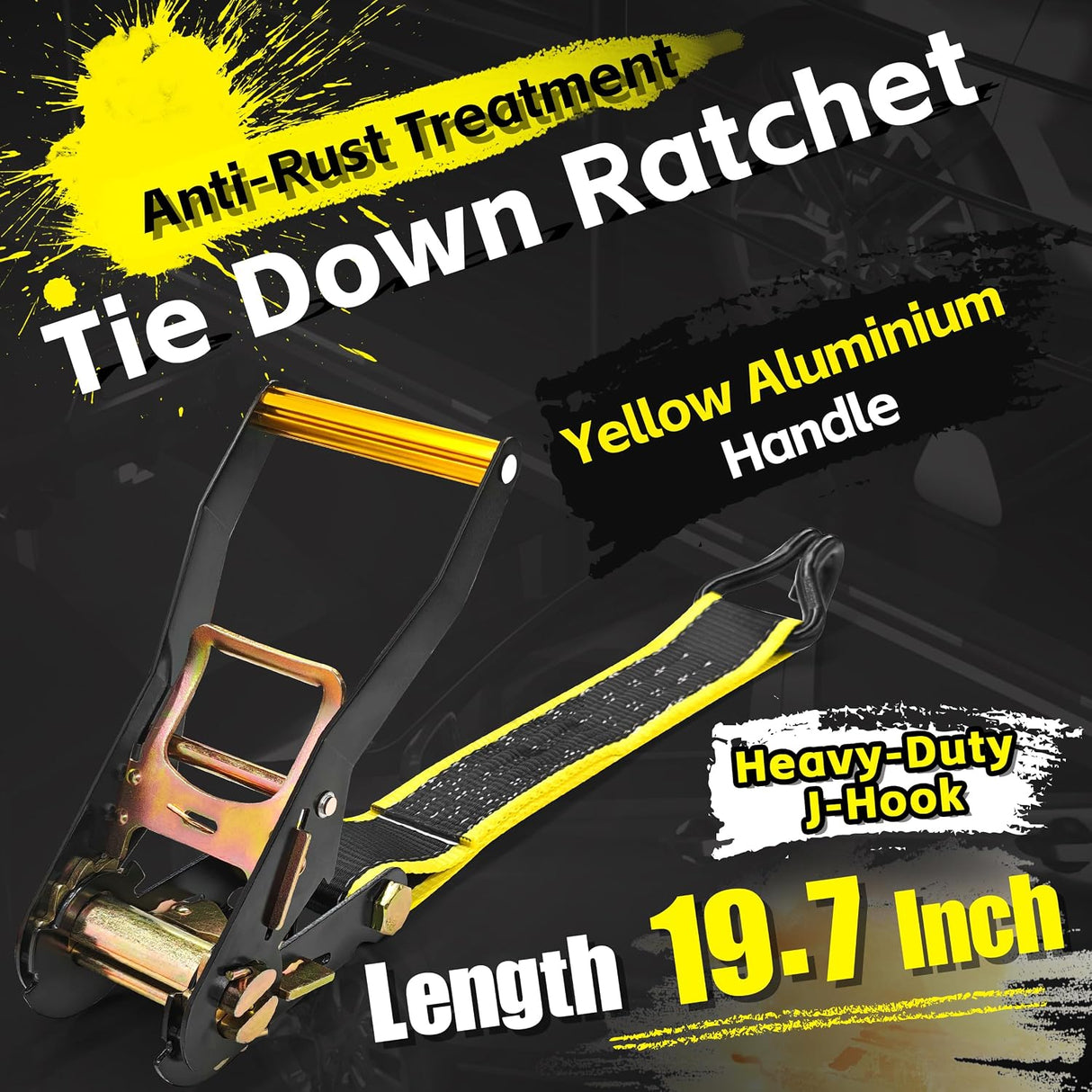 4 Pack 2" x 10' Reflective Wheel Tie Down Straps with 3 J-Hooks & Rubber Blocks, 10,000 lb Break Strength | KJE