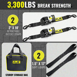 2 Pack 2" x 10' Automatic Retractable Ratchet Tie Down Straps with Soft Loops & S-Hooks, 3,300 lb Break Strength | KJE