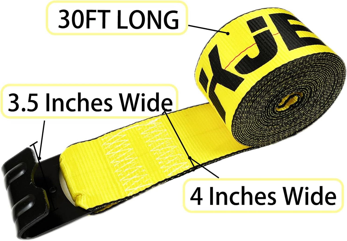 10 Pack 4" x 30' Winch Tie Down Straps with Flat Hooks, 16,500 lb Break Strength | KJE