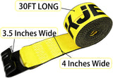 10 Pack 4" x 30' Winch Tie Down Straps with Flat Hooks, 16,500 lb Break Strength | KJE