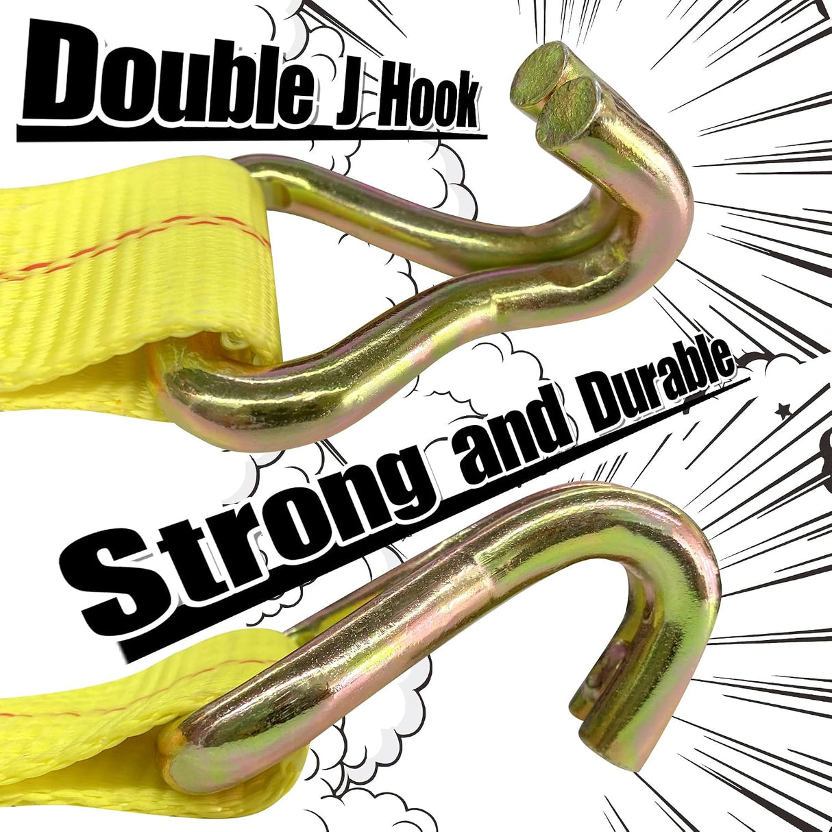 4 Pack 2" x 15' Ratchet Tie Down Straps with J-Hook Ends, 10,000 lb Break Strength | KJE