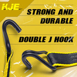 6 Pack 2" x 15' Black Ratchet Tie Down Straps with J-Hook Ends, 5,500 lb Break Strength | KJE