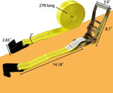 4 Pack 2" x 27' Weather-Resistant Ratchet Tie Down Straps with Flat Hook Ends, 10,000 lb Break Strength | KJE