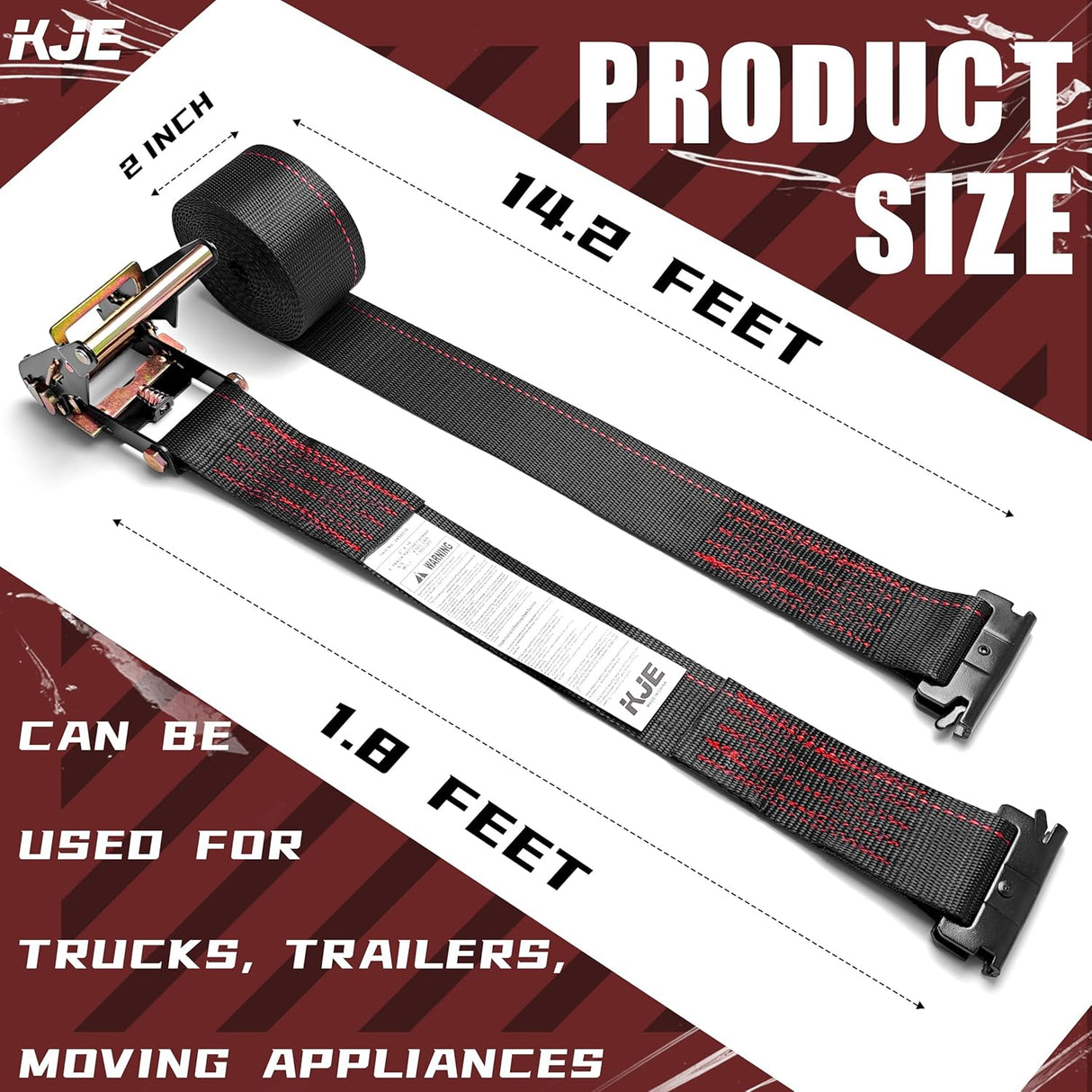 4 Pack 2" x 16' E-Track Ratchet Straps with E-Track Fittings, 4,500 lb Break Strength | KJE