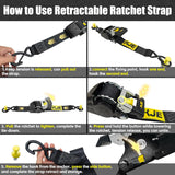 2 Pack 2" x 10' Automatic Retractable Ratchet Tie Down Straps with Soft Loops & S-Hooks, 3,300 lb Break Strength | KJE