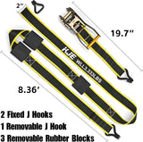 4 Pack 2" x 10' Reflective Wheel Tie Down Straps with 3 J-Hooks & Rubber Blocks, 10,000 lb Break Strength | KJE
