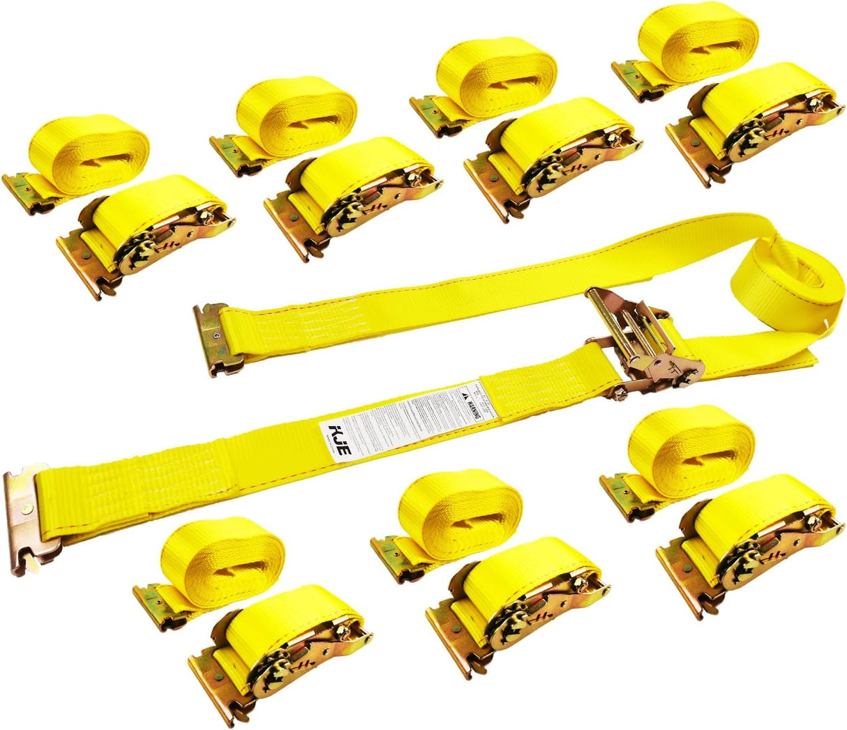 8 Pack 2" x 20' E-Track Ratchet Straps with E-Track Fittings, 4,500 lb Break Strength | KJE