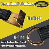 4 Pack 2" x 10' Car Trailer Tie Down Straps, Lasso Wheel Straps with Flat Hooks, 10,000 lb Break Strength | KJE