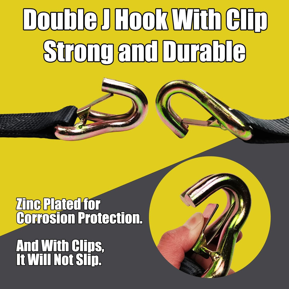 4 Pack 2" x 8' Car Trailer Tie Down Kit, 36" Axle Straps with J-Hooks, 10,000 lb Break Strength | KJE