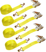 4 Pack 2" x 27' Ratchet Tie Down Straps with J-Hook Ends, 10,000 lb Break Strength | KJE