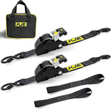 2 Pack 2" x 10' Automatic Retractable Ratchet Tie Down Straps with Soft Loops & S-Hooks, 3,300 lb Break Strength | KJE