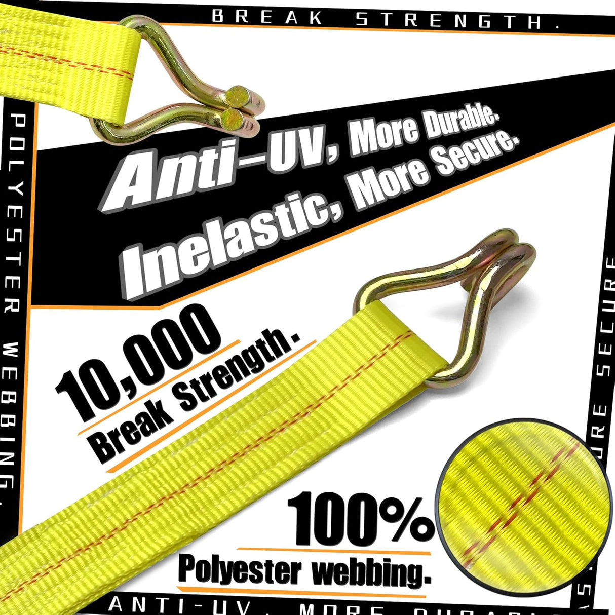 4 Pack 2" x 27' Ratchet Tie Down Straps with J-Hook Ends, 10,000 lb Break Strength | KJE