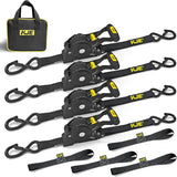 4 Pack 1" x 10' Automatic Retractable Ratchet Tie Down Straps with Soft Loops & S-Hooks, 1,500 lb Break Strength | KJE