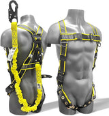 Full Body Safety Harness Fall Protection Kit with 6 ft Shock Absorbing Lanyard & Hook, ANSI/OSHA | KJE