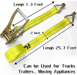 4 Pack 2" x 27' Ratchet Tie Down Straps with J-Hook Ends, 10,000 lb Break Strength | KJE