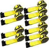 10 Pack 4" x 30' Winch Tie Down Straps with Flat Hooks, 16,500 lb Break Strength | KJE