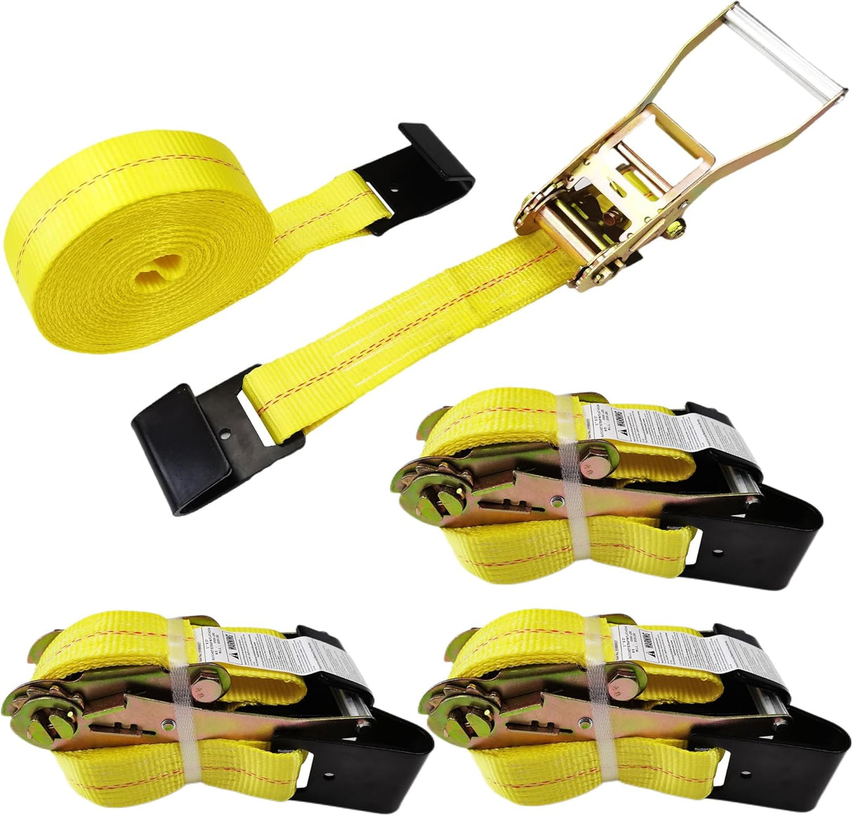 4 Pack 2" x 27' Weather-Resistant Ratchet Tie Down Straps with Flat Hook Ends, 10,000 lb Break Strength | KJE