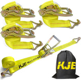 4 Pack 2" x 15' Ratchet Tie Down Straps with J-Hook Ends, 10,000 lb Break Strength | KJE