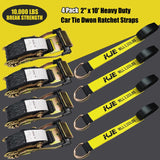 4 Pack 2" x 10' Car Trailer Tie Down Straps, Lasso Wheel Straps with Flat Hooks, 10,000 lb Break Strength | KJE