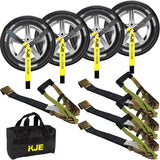 4 Pack 2" x 10' Car Trailer Tie Down Straps, Lasso Wheel Straps with Flat Hooks, 10,000 lb Break Strength | KJE