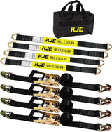 4 Pack 2" x 8' Car Trailer Tie Down Kit, 36" Axle Straps with J-Hooks, 10,000 lb Break Strength | KJE