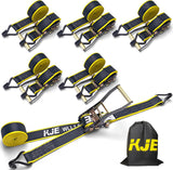 6 Pack 2" x 15' Black Ratchet Tie Down Straps with J-Hook Ends, 5,500 lb Break Strength | KJE