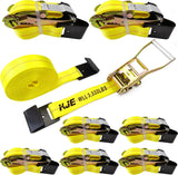 8 Pack 2" x 27' Ratchet Tie Down Straps with Flat Hook Ends, 10,000 lb Break Strength | KJE