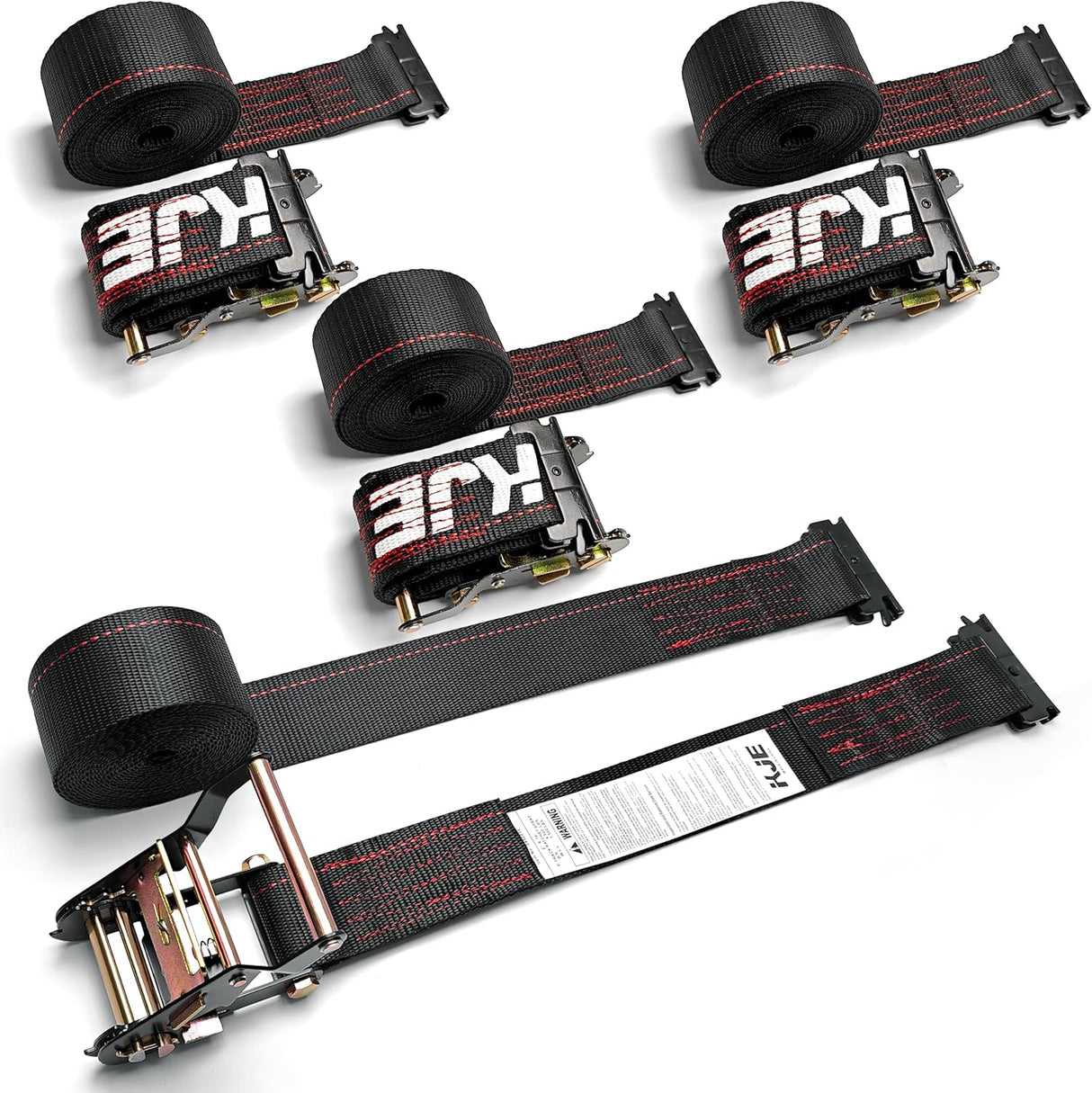 4 Pack 2" x 16' E-Track Ratchet Straps with E-Track Fittings, 4,500 lb Break Strength | KJE