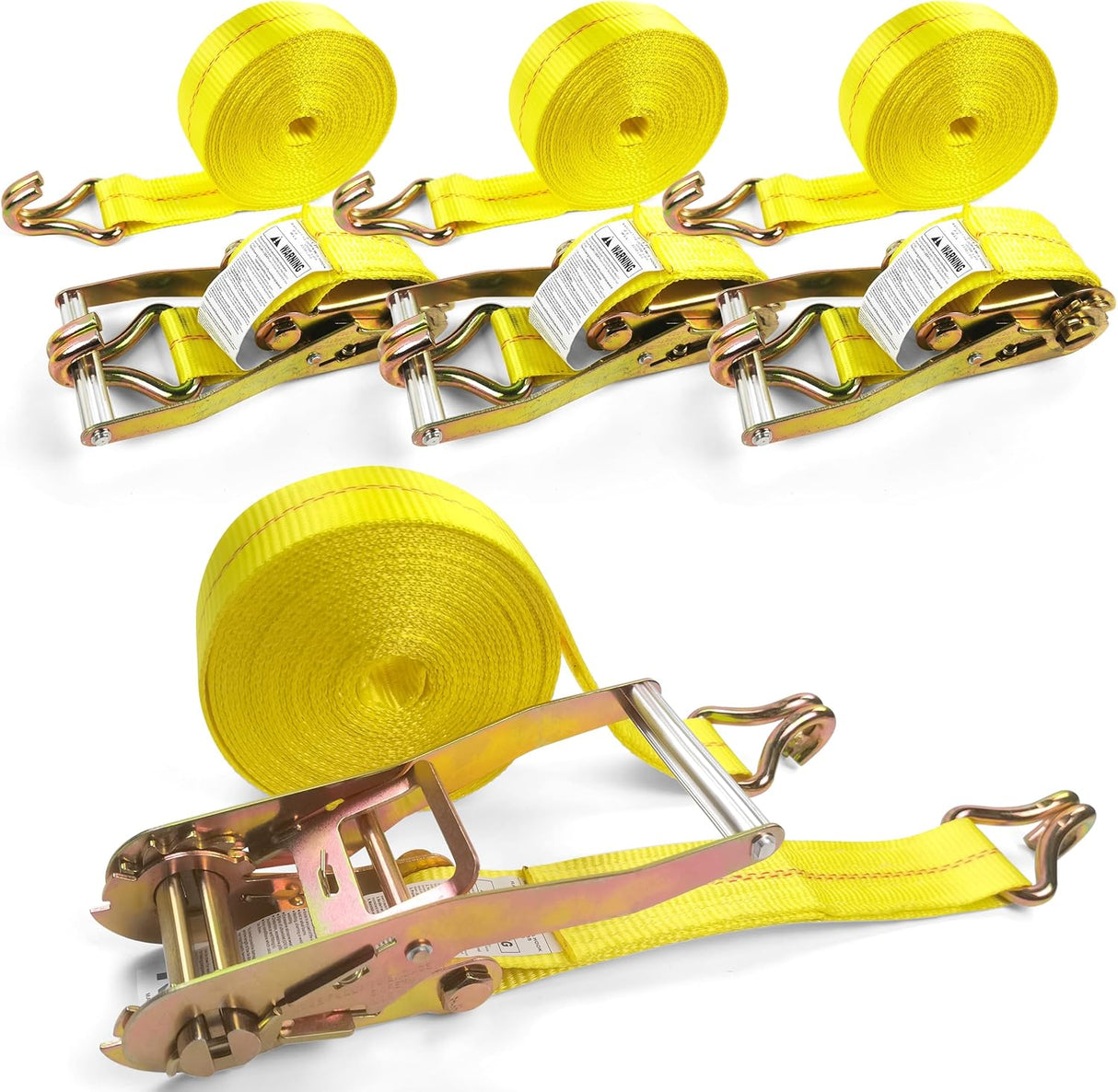 4 Pack 2" x 27' Ratchet Tie Down Straps with J-Hook Ends, 10,000 lb Break Strength | KJE