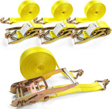4 Pack 2" x 27' Ratchet Tie Down Straps with J-Hook Ends, 10,000 lb Break Strength | KJE