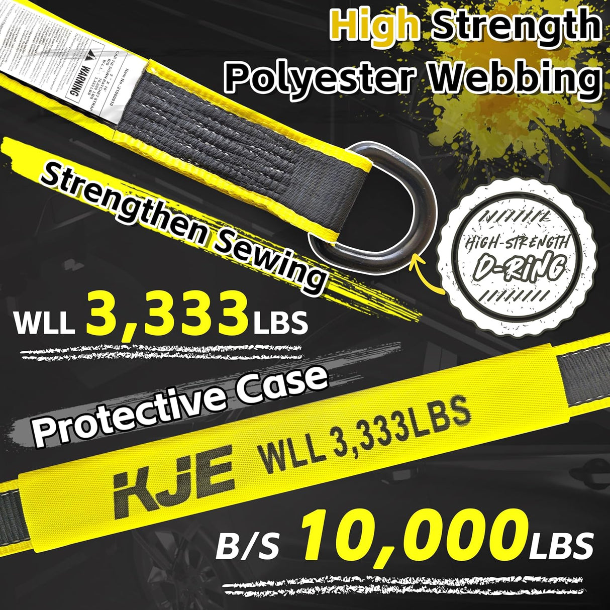4 Pack 2" x 10' Reflective Wheel Tie Down Straps, Lasso Wheel Straps with Anchor Chain Ends, 10,000 lb Break Strength | KJE
