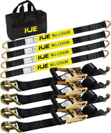 4 Pack 2" x 8' Car Trailer Tie Down Kit, 36" Axle Straps with J-Hooks, 10,000 lb Break Strength | KJE