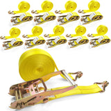 10 Pack 2" x 27' Ratchet Tie Down Straps with J-Hook Ends, 10,000 lb Break Strength | KJE