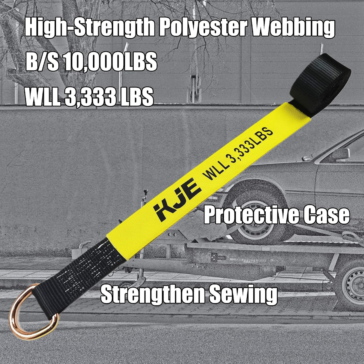 4 Pack 2" x 10' Car Trailer Tie Down Straps, Lasso Wheel Straps with Flat Hooks, 10,000 lb Break Strength | KJE